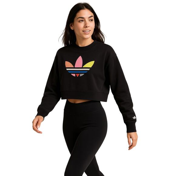 Adidas Originals Cropped Trefoil Logo Sweatshirt Women’s Size Small - Picture 1 of 6